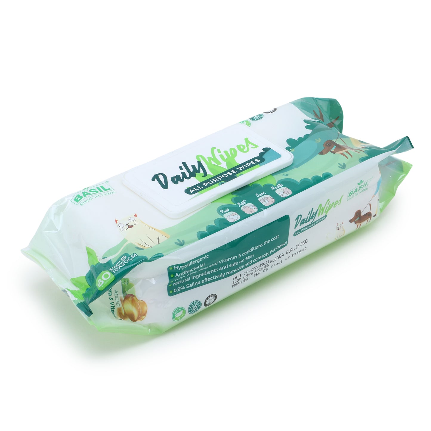 Basil Daily All Purpose Wet Wipes for Dogs & Cats