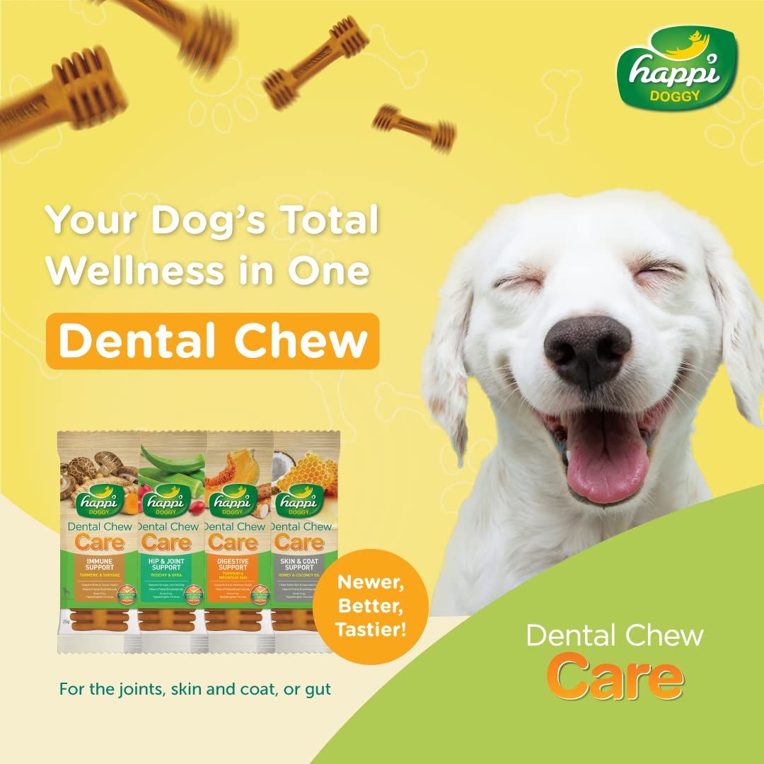 Happi Doggy Dental Chew Care (Immune Support) Turmeric & Shiitake Vegetarian & Sustainable Treat For Dogs 150g