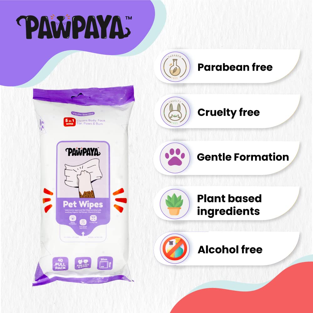 Pawpaya Pet Wipe Vegan & Cruelty-Free For Dogs & Cats 40 Pull Pack