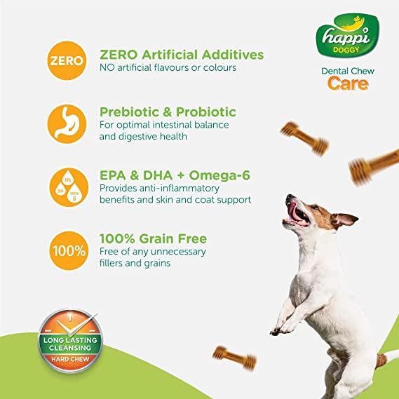 Happi Doggy Dental Dog Treats Chew Care -Pumpkin & Mountain Yam ( Digestive Support) Vegetarian & Sustainable Treat For Dogs Single Pack