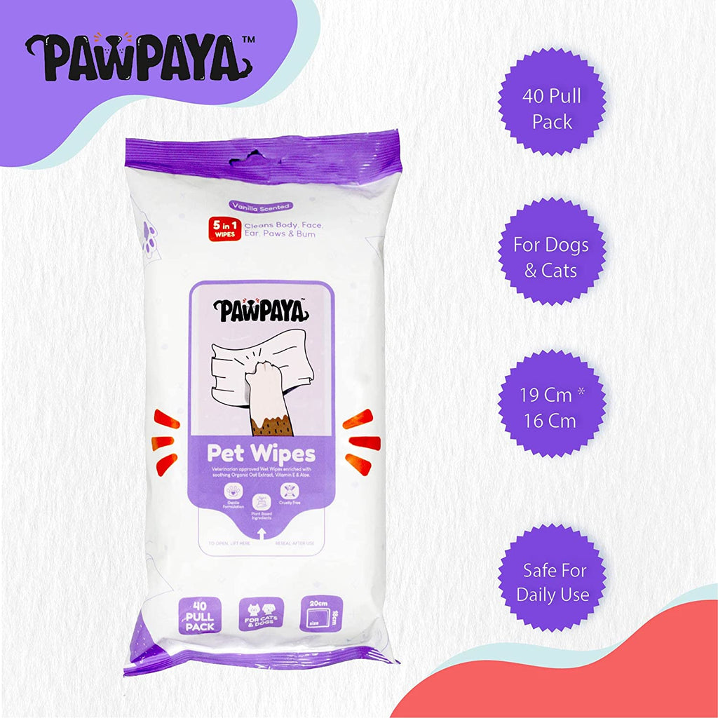 Pawpaya Pet Wipe Vegan & Cruelty-Free For Dogs & Cats 40 Pull Pack