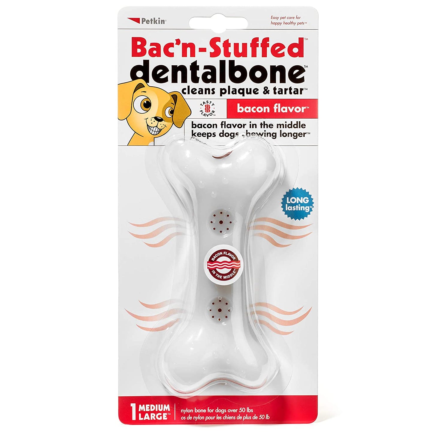 Petkin Bac'n Stuffed Dental Bone - Cleans Plaque & Tartar