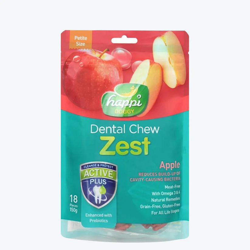Happi Doggy Vegetarian Dental Chew - Zest - Apple Vegetarian & Sustainable Treat For Dogs 150g
