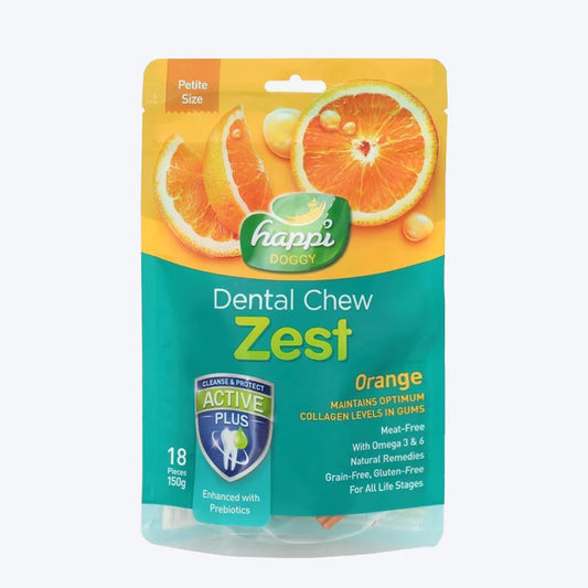 Happi Doggy Vegetarian Dental Chew - Zest - Orange Vegetarian & Sustainable Treat For Dogs 150g