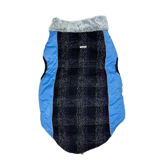 Tails Nation Checkered Solid Jacket with Fur Neck Black & Blue | Warm and Stylish