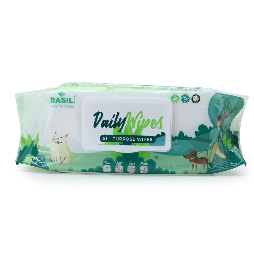 Basil Daily All Purpose Wet Wipes for Dogs & Cats 80pc
