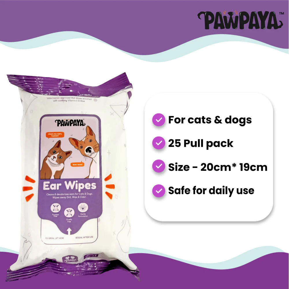 Pawpaya Ear Wipe Vegan & Cruelty-Free For Dogs & Cats 25 Pull Pack