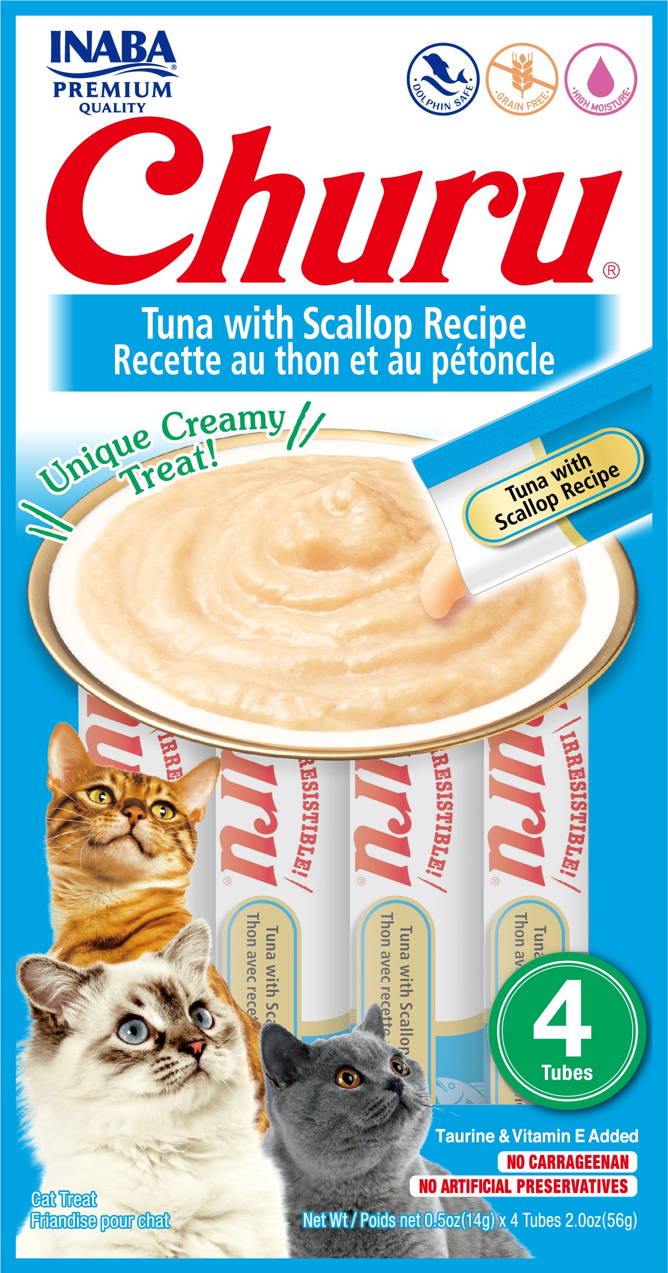 Inaba Churu Creamy Tuna With Scallop Recipe Grain Free Treat For Cats 14g x 4 Tubes