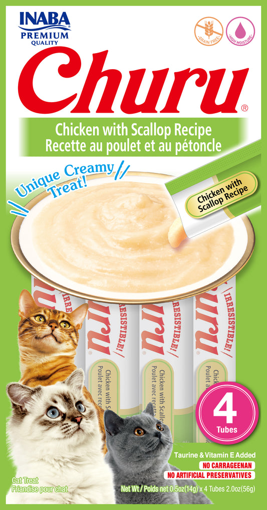 Inaba Churu Creamy Chicken With Scallop Recipe Grain Free Treat For Cats 14g x 4 Tubes