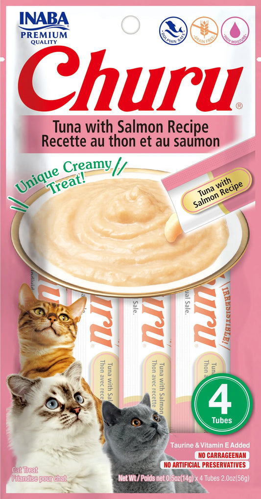 Inaba Churu Creamy Tuna With Salmon Recipe Grain Free Treat For Cats 14g x 4 Tubes