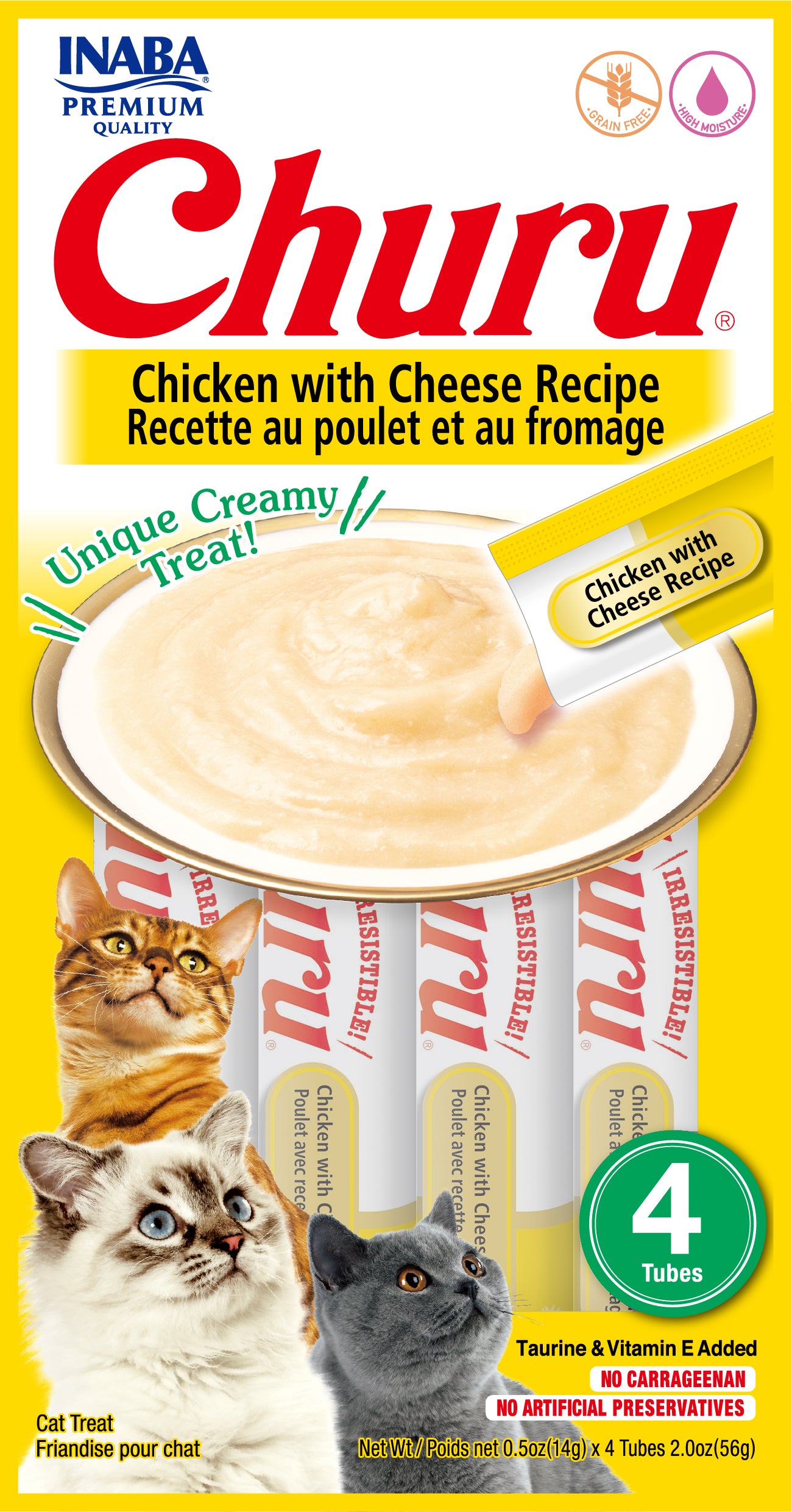 Inaba Churu Creamy Chicken With Cheese Recipe Grain Free Treat For Cats 14g x 4 Tubes