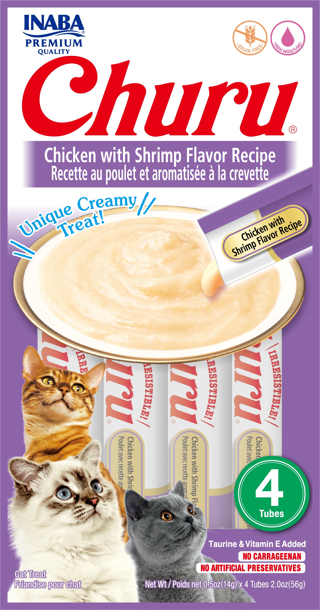 Inaba Churu Creamy Chicken With Shrimp Recipe Grain Free Treat For Cats 14g x 4 Tubes