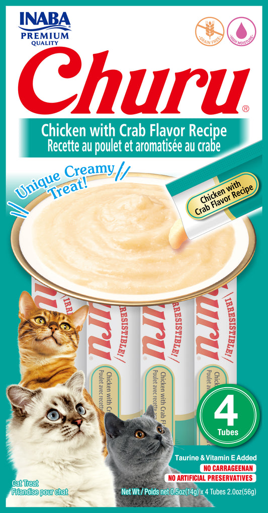 Inaba Churu Creamy Chicken With Crab Flavor Recipe Grain Free Treat For Cats 14g x 4 Tubes