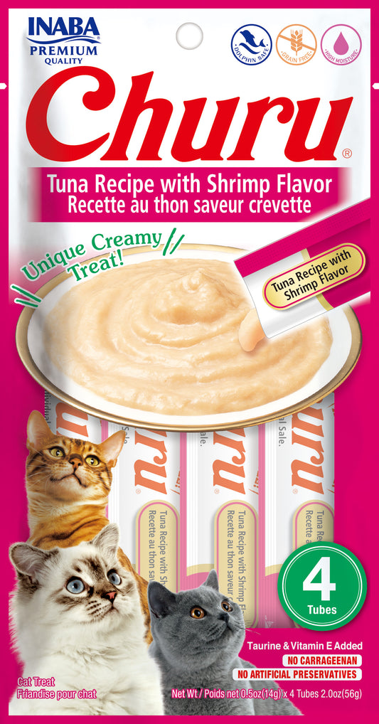 Inaba Churu Creamy Tuna Recipe With Shrimp Flavor Grain Free Treat For Cats 14g x 4 Tubes