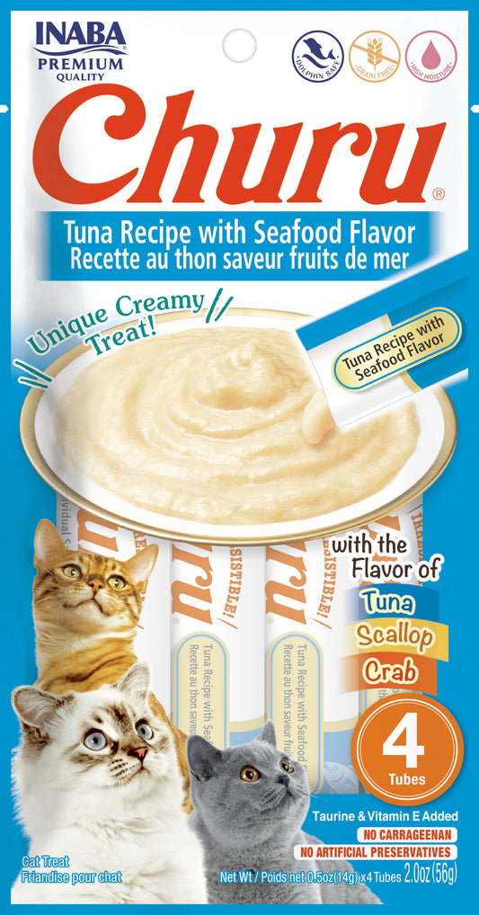 Inaba Churu Creamy Tuna Recipe With Seafood Flavor Grain Free Treat For Cats 14g x 4 Tubes