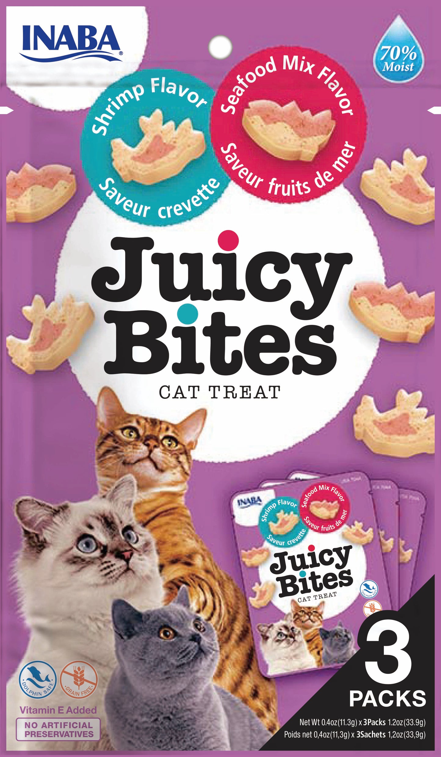 Inaba Juicy Bites Shrimp & Seafood Mix Flavor Grain Free Treat For Cats