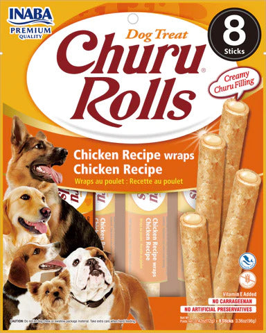 Inaba Churu Rolls Chicken Recipe Wraps Chicken Recipe Grain Free Treat For Dogs 8 Tubes Inside Pack 96g