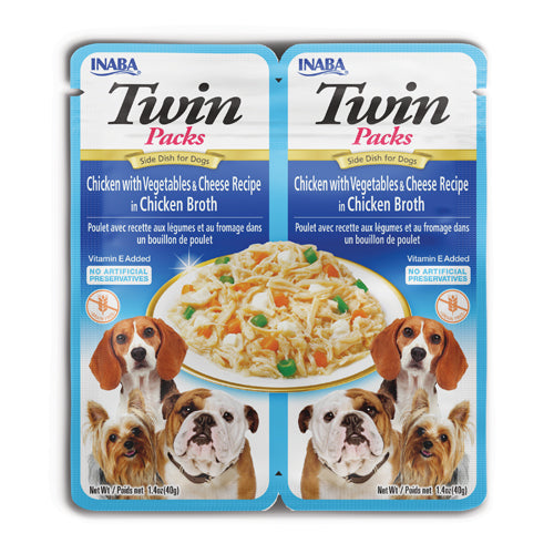 Inaba Twin Pack Chicken with Vegetables & Cheese Recipe in Chicken Broth Grain Free Side Dish For Dogs 40g