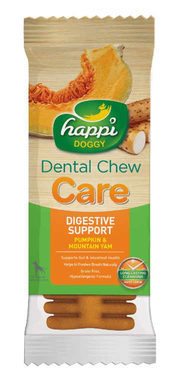 Happi Doggy Dental Dog Treats Chew Care -Pumpkin & Mountain Yam ( Digestive Support) Vegetarian & Sustainable Treat For Dogs Single Pack