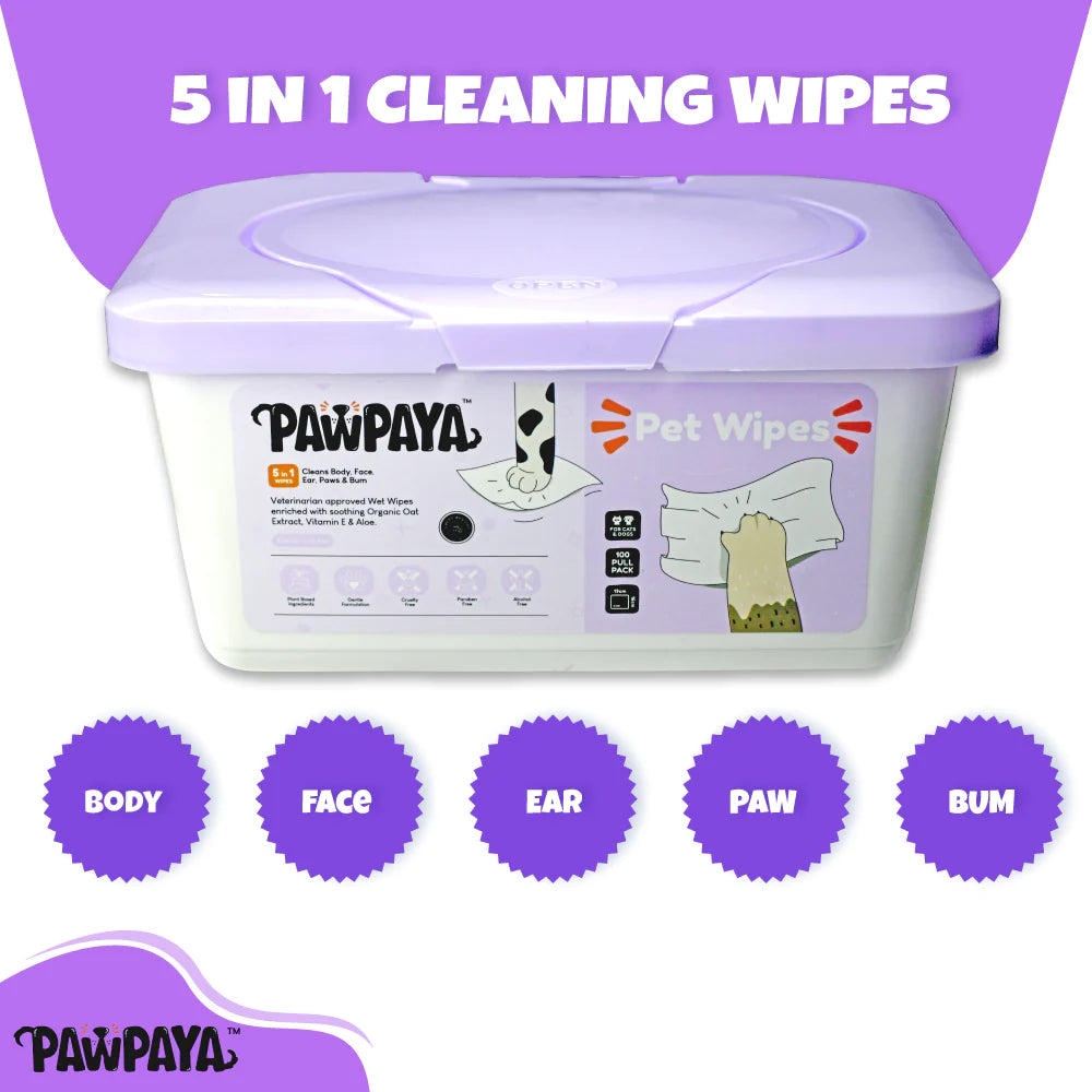 Pawpaya Pet Wipes Vegan & Cruelty-Free For Cats & Dogs 100 Wipes Tub