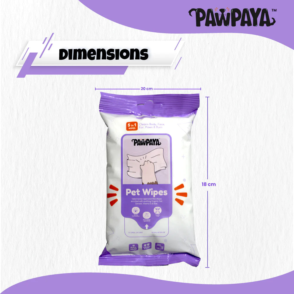 Pawpaya Pet Wipe Vegan & Cruelty-Free For Dogs & Cats 15 Pull Pack