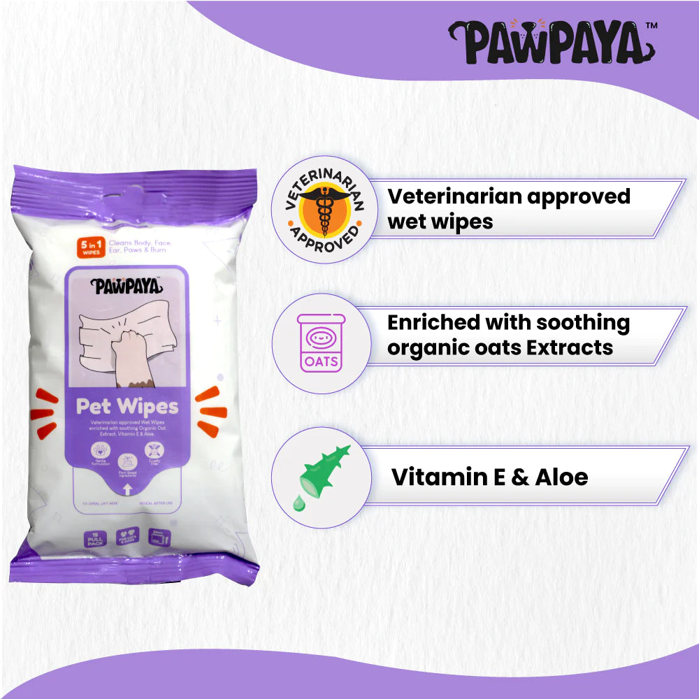 Pawpaya Pet Wipe Vegan & Cruelty-Free For Dogs & Cats 15 Pull Pack