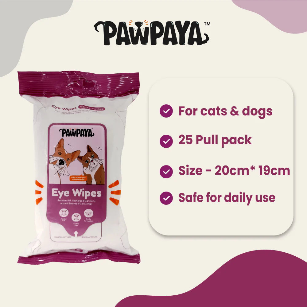 Pawpaya Eye Wipe For Dogs & Cats 25 Pull Pack